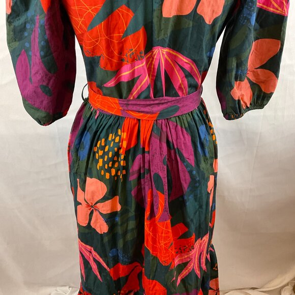 Maude Vivante Maxi Dress XS Half Sleeve Tie Waist Dark Green Pink Purple Red - Picture 14 of 15